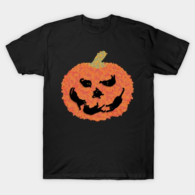 Halloween Pumpkin Cat T-Shirt by Sachpica